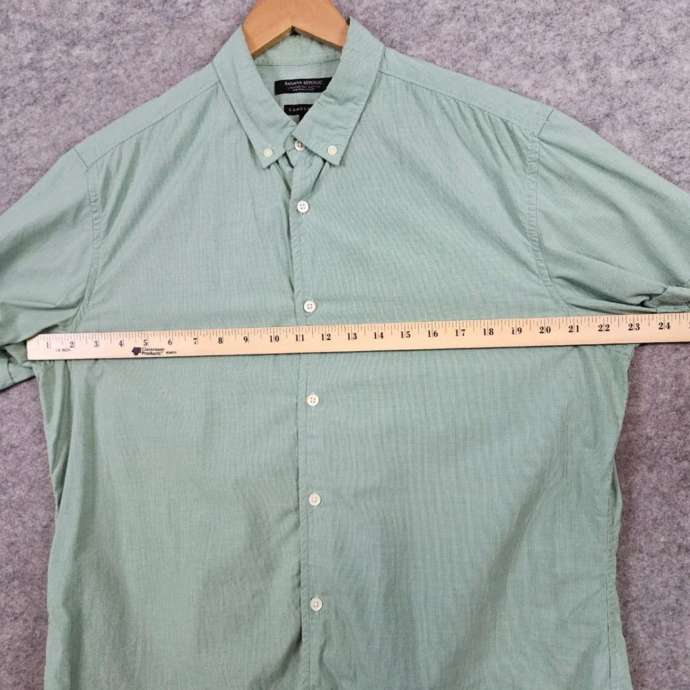 Banana Republic Men's Shirt Size L Green Nailhead Camden‎ Fit Lightweight STAIN